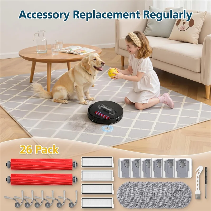 A02V-로보락 QV 35A/QV 35S 로봇 청소기용 액세서리 26팩 교체 키트- 메인 브러시, 사이드 브러시, 물걸레 패드, 먼지 봉투 포함