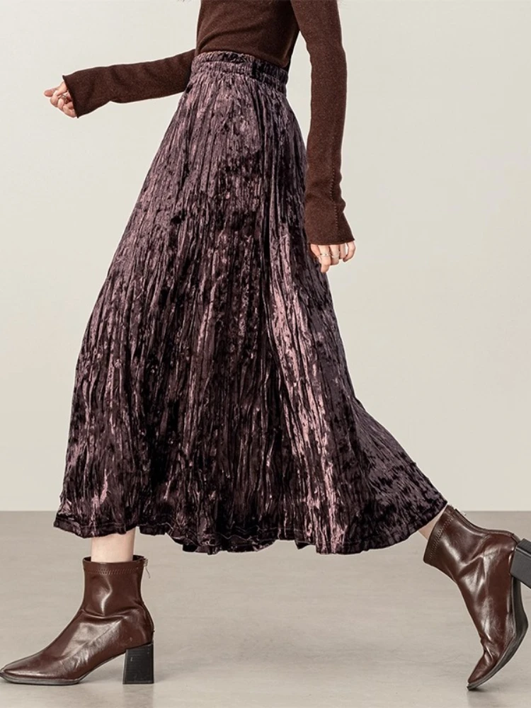 SENTUBILA Women's Long Skirts For Woman Solid Elastic Waistband Loose-fit A-line Skirts 2025 Autumn Elegant Long Skirt 153QG3460