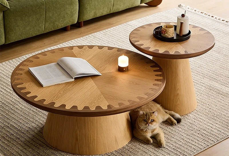 

Creative parquet solid wood coffee table living room home wabi-sabi art coffee table side table combination