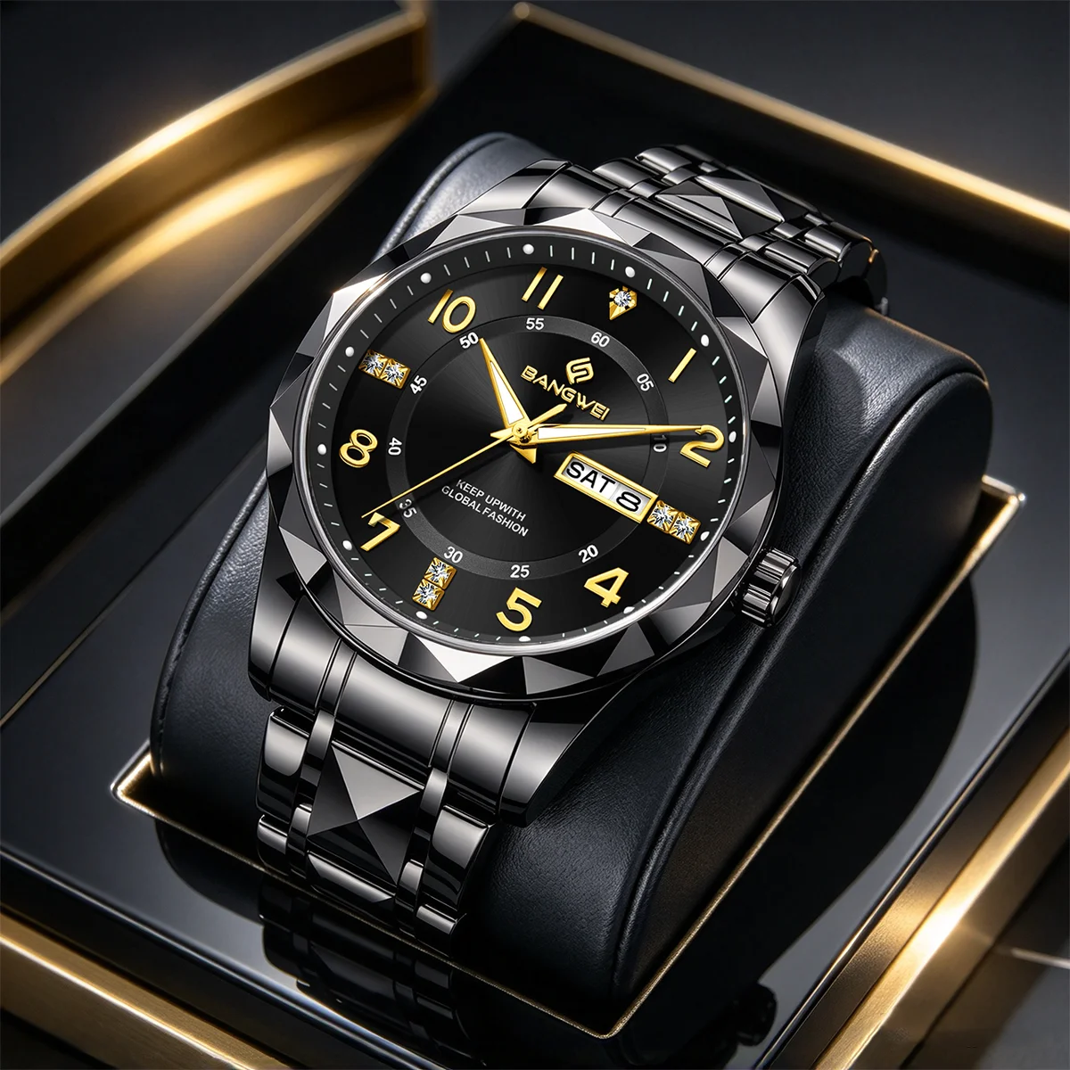 BANGWEI Luxury Man Wristwatch Waterproof Luminous Date Week Watches Man Stainless Steel Quartz Men's Watch For Halloween Gifts