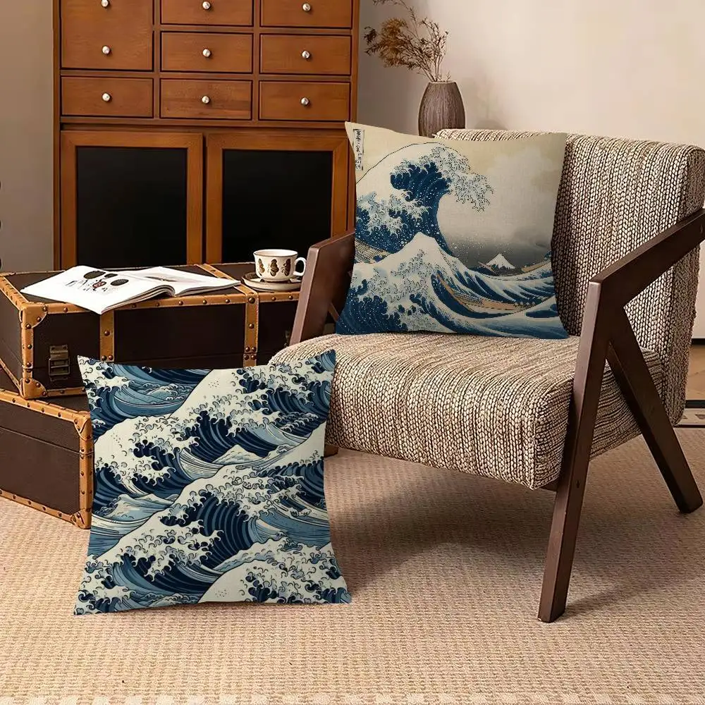 Great wave of Kanagawa  Decorative Room Aesthetics Pillow Case Home Decor Bedroom Sofa Bed Pillow Cover 45x45