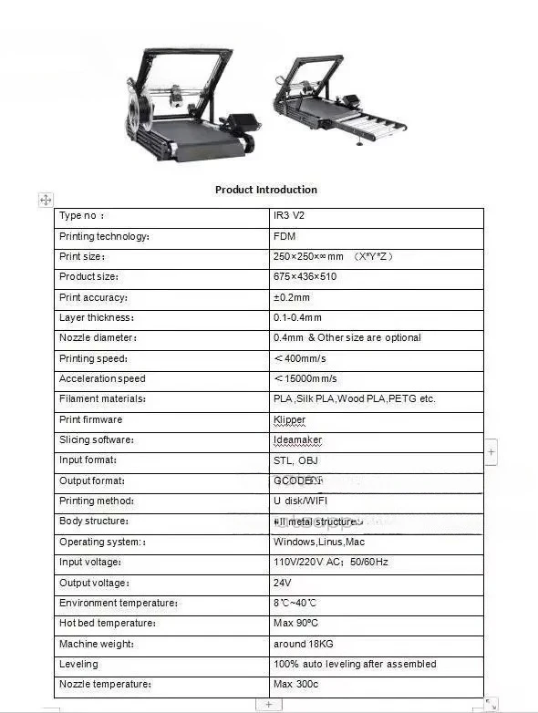 Steel Conveyor Belt 3D Printer 250×250 Infinite Build Size, Klipper Firmware Auto Leveling Continuous Printing Machine