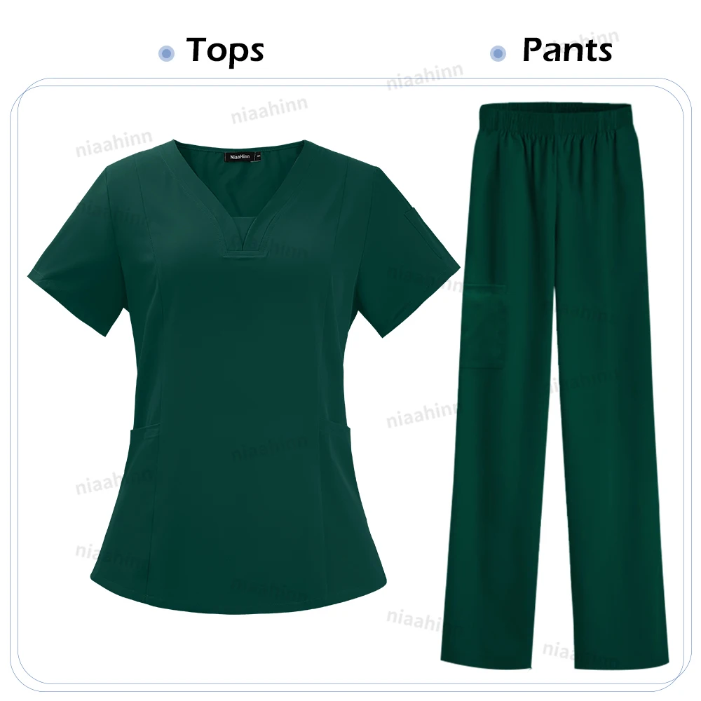 Dental Peeling T-shirt Mode Einfache Krankenschwester Uniform V-ausschnitt Kurzarm Top Jogger Hosen Klinik Jacke Pflege Zubehör Frauen – Detail 8