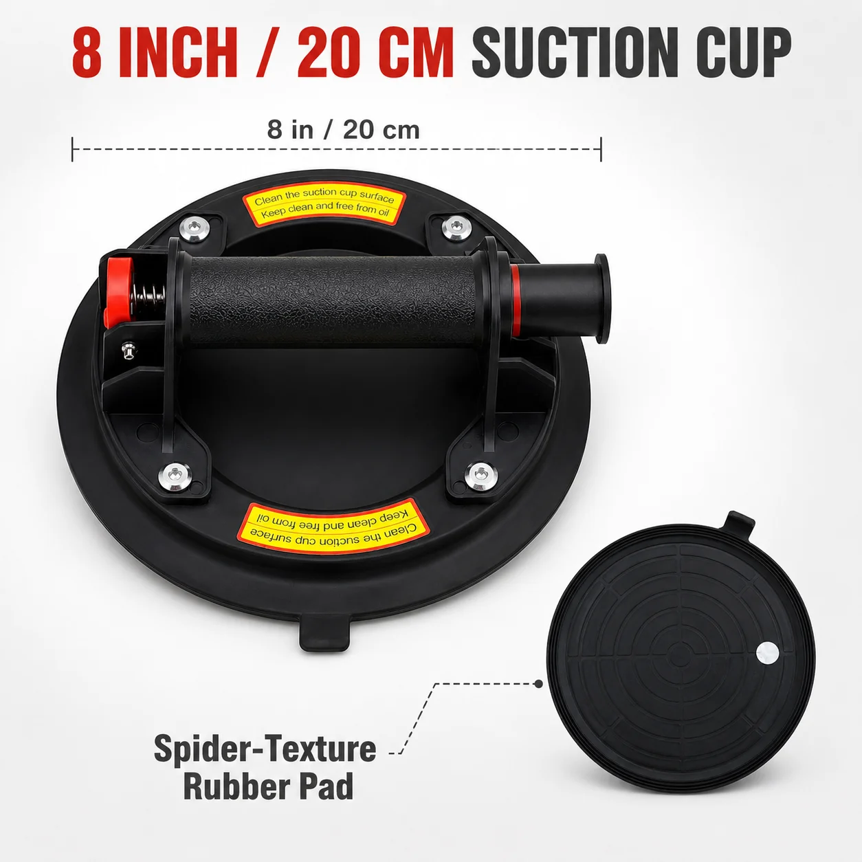 8 Inch Vacuum Suction Cup 250KG Glass Lifter, Quick Release Button Manual Pump for Tile Glass Moving, Black/yellow 1/2 Pack