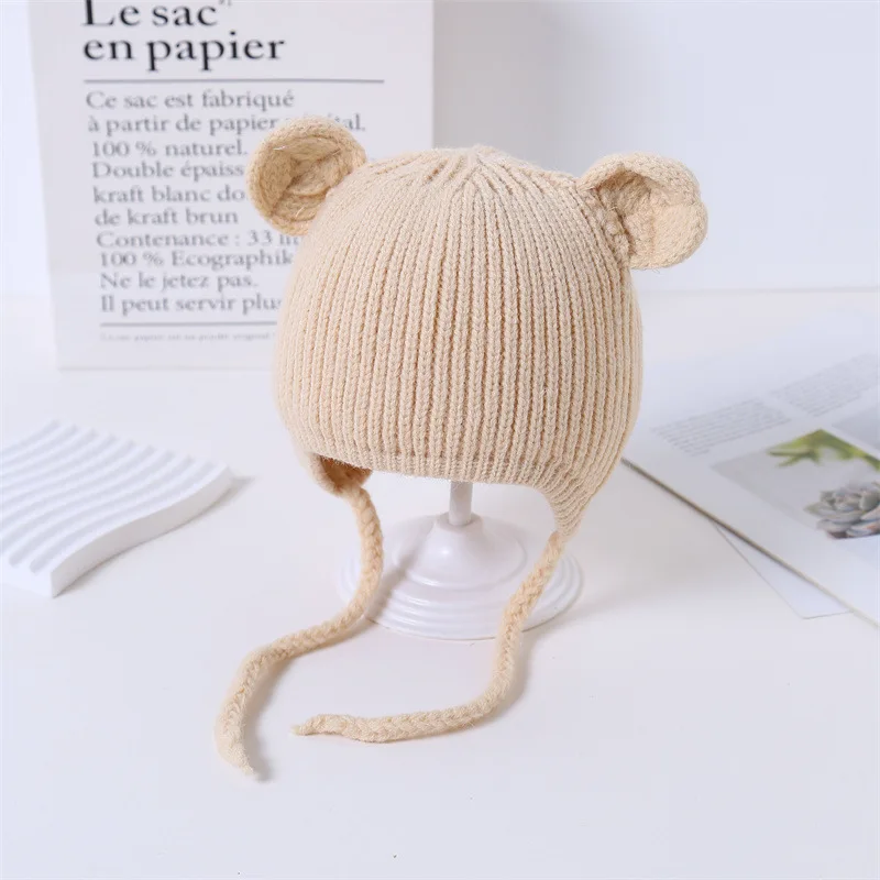 Cute Baby Hat With Ears Autumn Winter Toddler Boys Girls Knitted Beanie Solid Color Infant Kids Warm Earflap Cap