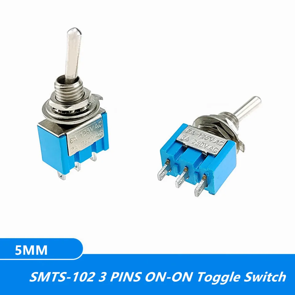 SMTS-102 Light Blue Sub-Miniature Toggle Switch ON-ON SPDT 3-Pins 3A 125VAC 1.5A Amps 250VAC