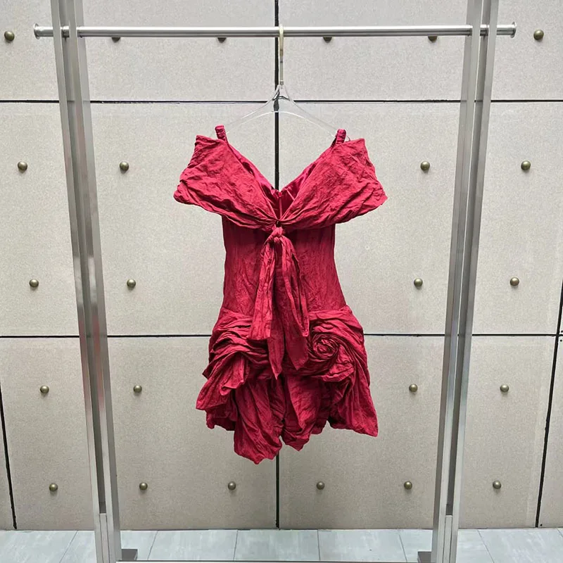 Women's Custom-Made Embroidered Dress, Off-the-Shoulder Pleated Mini Dress, High-Quality Evening Gown, 2026, New Arrival, Y2K