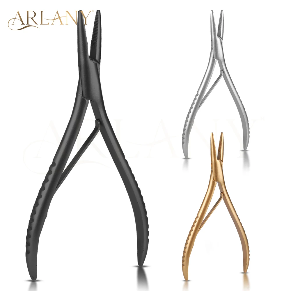 ARLANY Hair Extension Pliers for Keratin Bonding Removal, Microlink Rings, Beads, and Weft Extensions - Flat Shape with Teeth