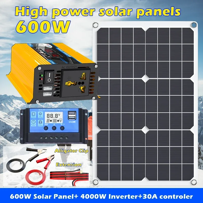 110V/220V 4000W Inverter Solar Power Generation System Solar Panel 12V 30A Controller Complete Power Generation Kit Charger