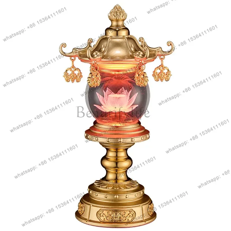 PG   crystal lotus buddha offering ornament, taoist immortal everlasting offering, wealth god offering buddha ornament