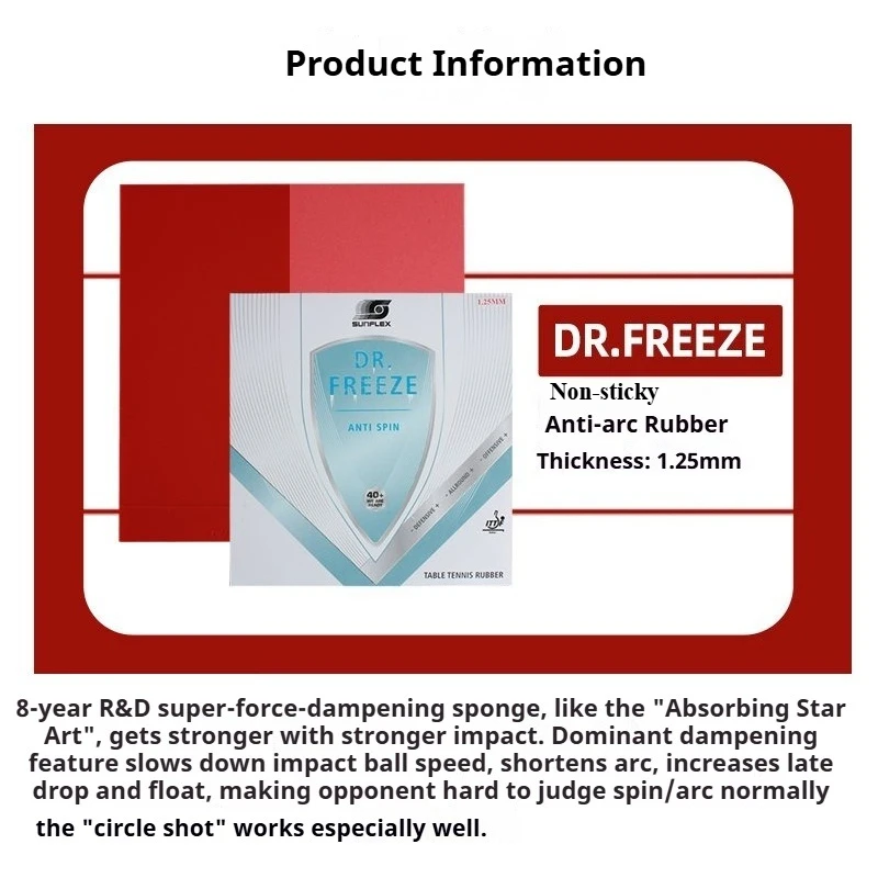SUNFLEX DR.FREEZE Anti-arc Table Tennis Rubber Pimples in Non-sticky Germany Ping Pong Rubber with 1.25mm Sponge ITTF Approved