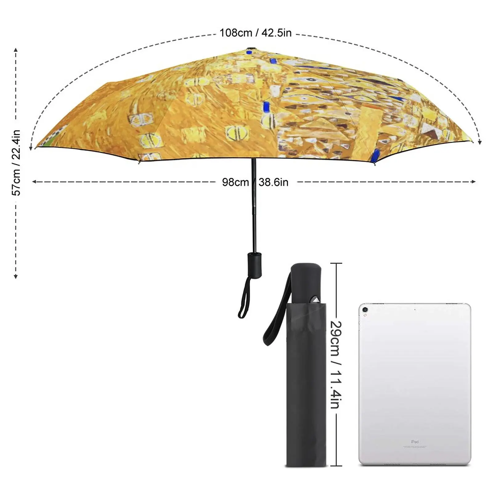 Gustav Klimt Umbrella Portrait of Adele Print Auto Windproof Umbrella Unique Print Backpack Compact Umbrella