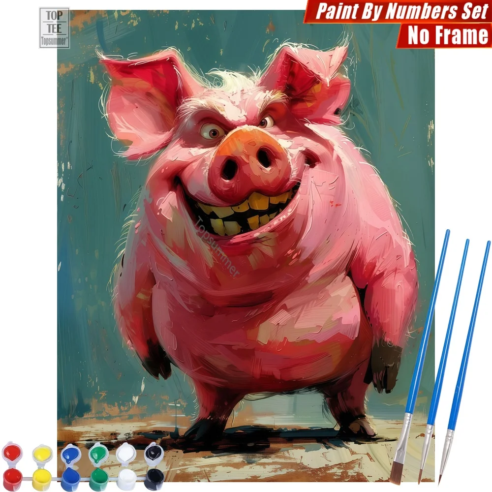 

Smiling pink piglet DIY Digital Oil Painting Set - Pig cute cartoon Home Decor Day Of The Dead Gift For Mom