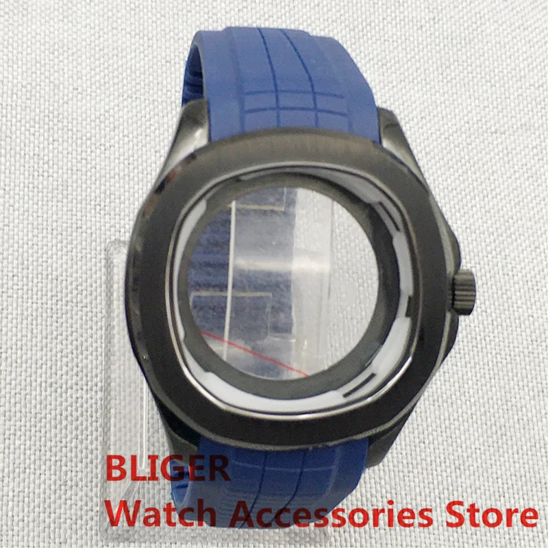 

BLIGER 40mm Square Brushed Black Watch Case For NH35 NH36 ETA2824 PT5000 Movement Sapphire Glass Rubber Strap Fit 33mm Dial