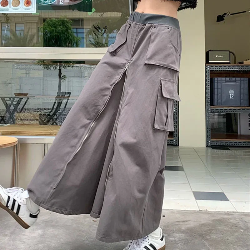 

Vintage Multi Pockets A-Line Skirts Women Harajuku High Waist Zipper Split Long Skirt Woman Y2K Streetwear Cargo Skirt Z997