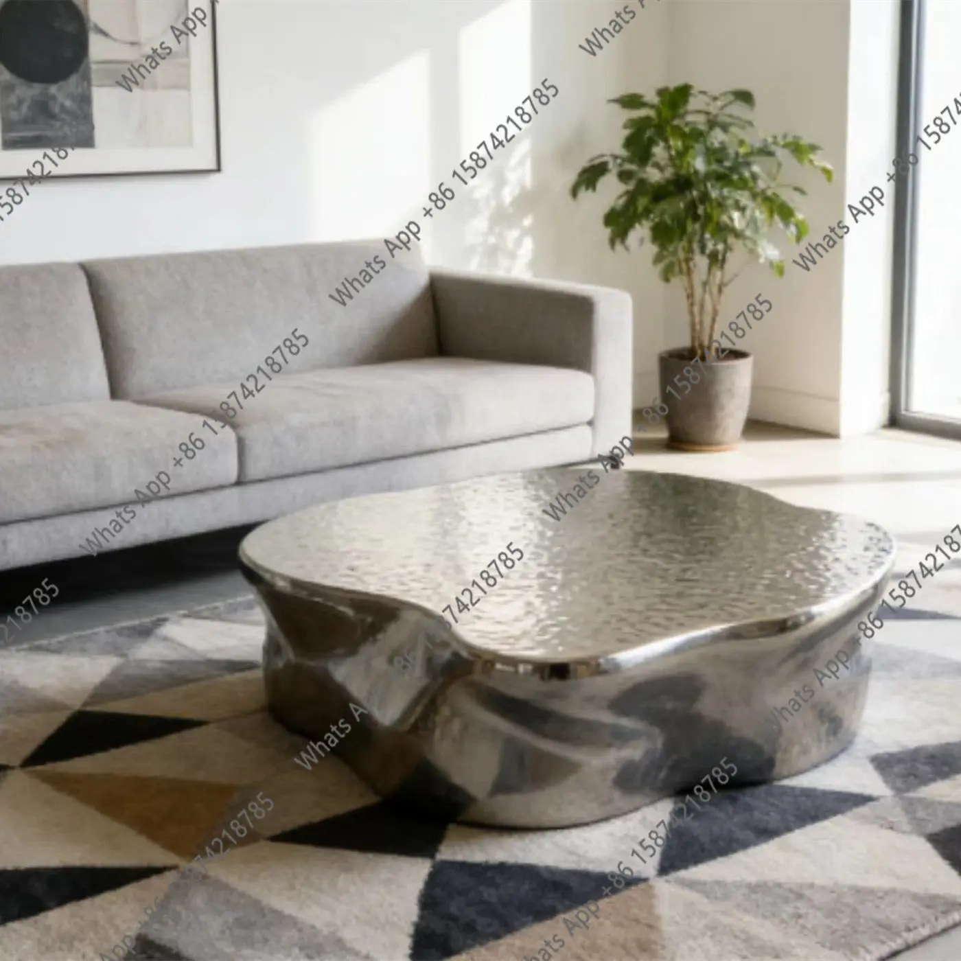 

Modern light luxury stainless steel coffee table living room special-shaped coffee table combination simple creative simple