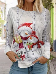 Fashion Christmas Women's Long Sleeve Snowman 3D Pattern T Shirt  Autumn  Fashion 2024 Women's Tops Harajuku Pullover Clothing