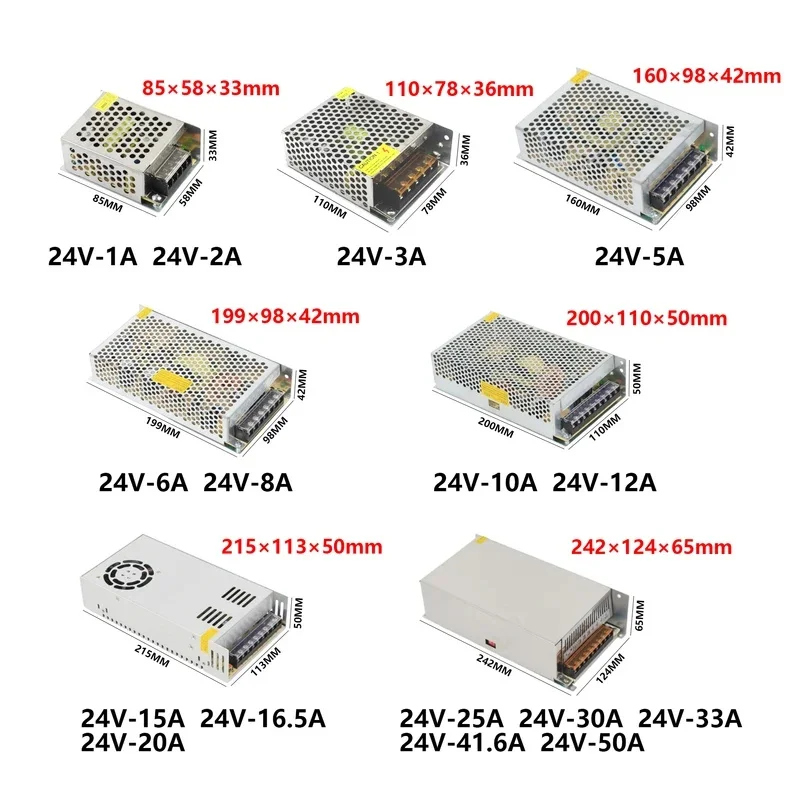 24V DC Switching Power Supply AC110V-220V 60W 100W 200W 300W 500W 800W 1000W Led lamp with Transformer 1A 2A 3A 5A 10A 20A 50A