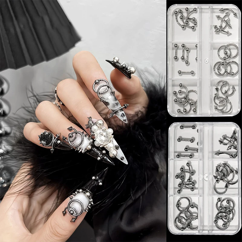 

20/30/60PCS Alloy Retro Circle Nails Art Charms 3D Punk Style Black White Nail Parts Nail Decoration Manicure Accessoires