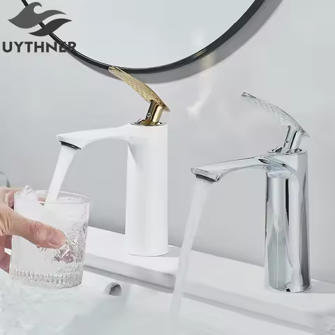 Chrome White Basin Faucet Deck Mounted Hot Cold Water Mixer Tap Vanity Sink Faucet For Bathroom Black Basin Mixer Faucet