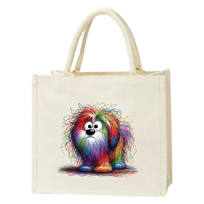 Canvas handbag, strange monster women's shoulder bag, colorful printed shopping bag, animal women's cotton handbag