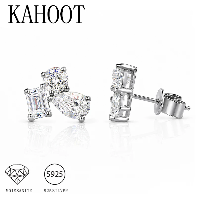A Pair of 925 Sterling Silver Women's Stud Earrings with A 2.4-Carat Moissanite, Featuring Multiple Cut Designs.