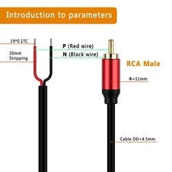 1PCS Speaker Wire RCA Male Plug Jack Connector To Bare Wire Open End Pigtail Cable For Speakers Amplifier Audio Video AV Repair