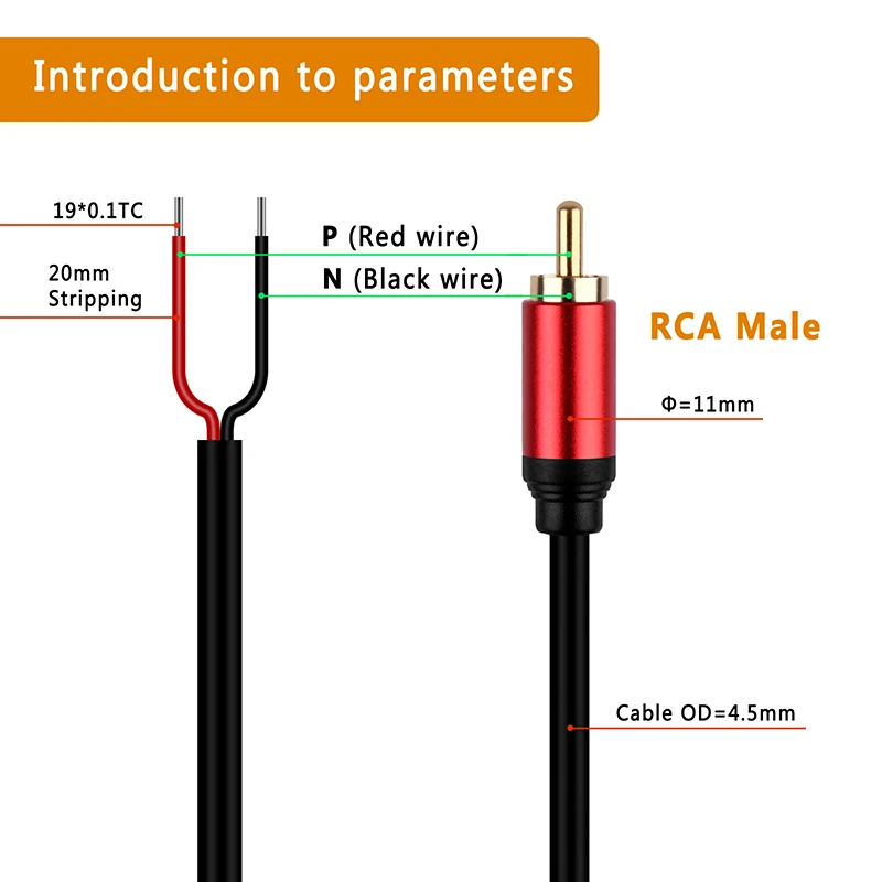 1PCS Speaker Wire RCA Male Plug Jack Connector To Bare Wire Open End Pigtail Cable For Speakers Amplifier Audio Video AV Repair