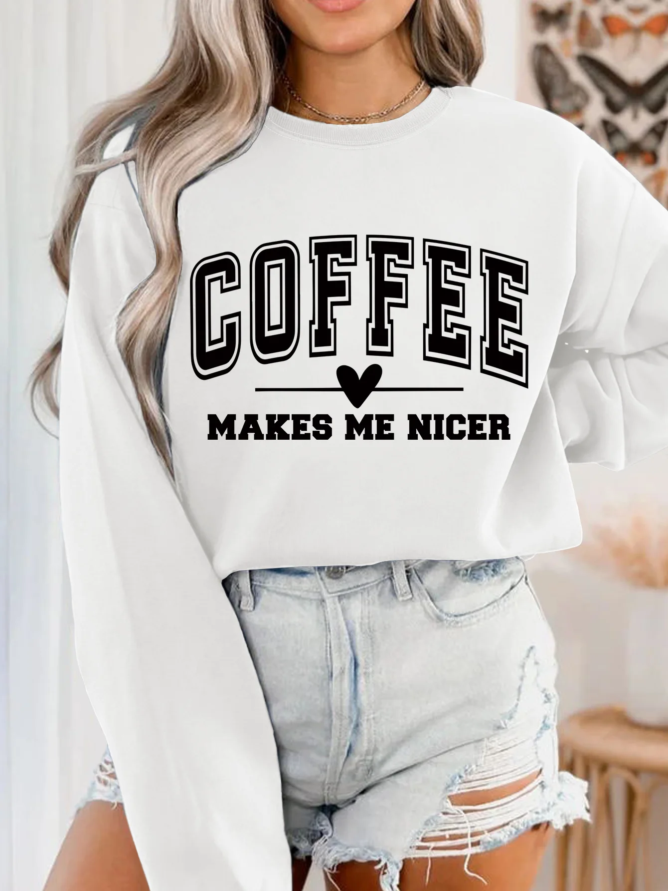 Damessweatshirts 2025, Aummer Coffee Makes Me Nicer, bedrukte pullover-tops, winterknoop, lange mouwen, grafische hoodiejassen