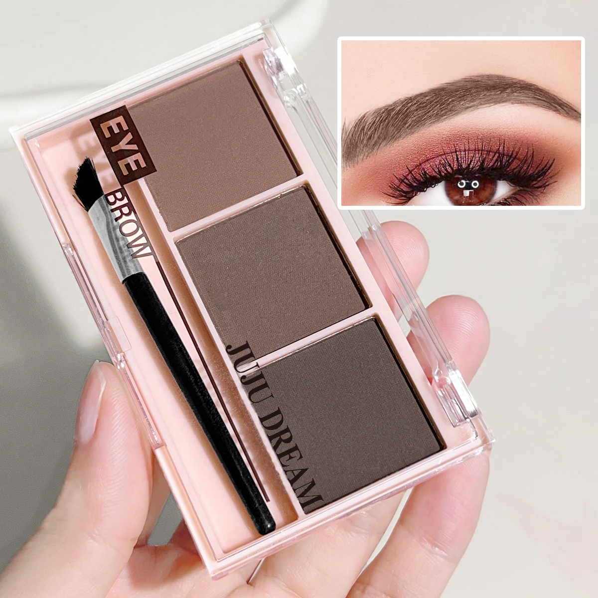 3-color brow powder palette, with brush, matte water and sweat resistant natural color brow powder long-lasting