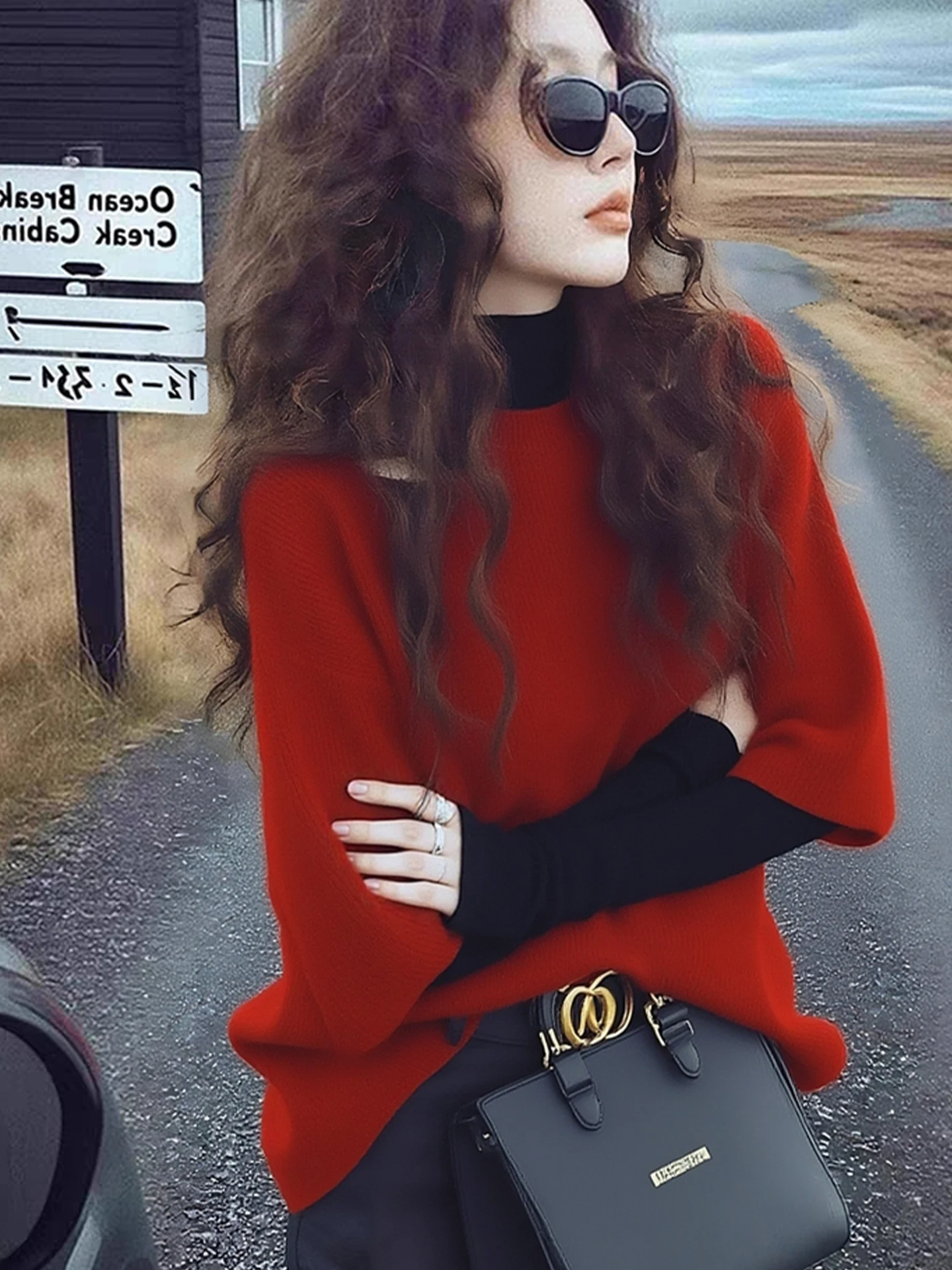 ファイオナブルな赤いニットベスト肌に優しいベースレイヤーirt新年スレ重ね着トップ暖かい冬のアウターウェア詩アートリン