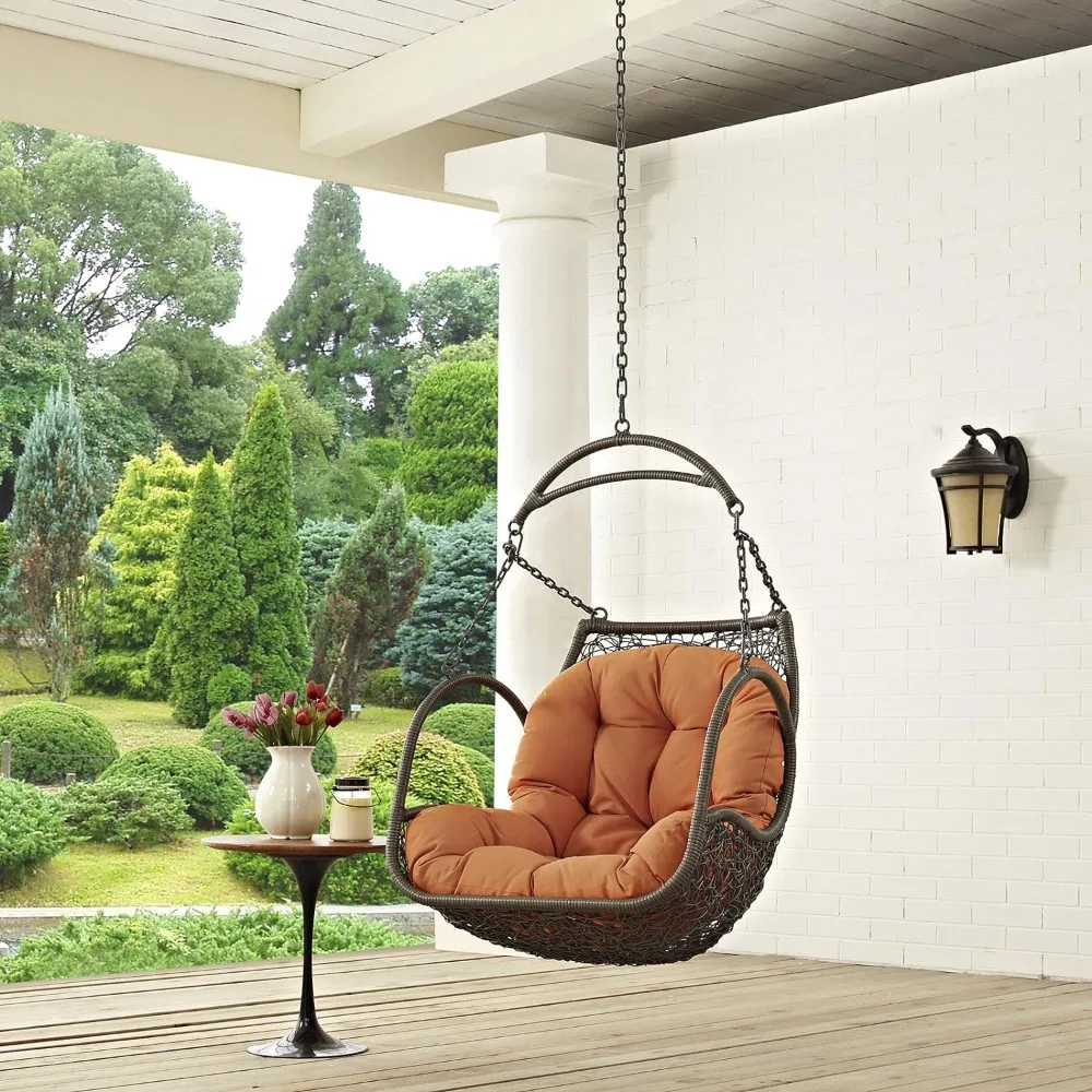 

Outdoor Hammocks Patio Set with Hanging Steel Chain, Swing Chair Without Stand, Orange，Wicker