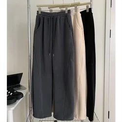 Polar Fleece Hosen Frauen hohe Taille Baggy weites Bein Jogging hose Verdickung gerade Kordel zug warme Nähte gerade Hose