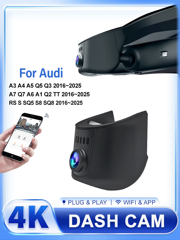 Nieuwe Plug en Play 4K 2K WiFi Draadloze Auto HD DVR Dash Cam Voor Audi 2016-2025 A3 A4 A5 Q5 Q3 A6 A7 Q7 A1 Q2 TT RS SQ5 S8 SQ8 - afbeelding 2