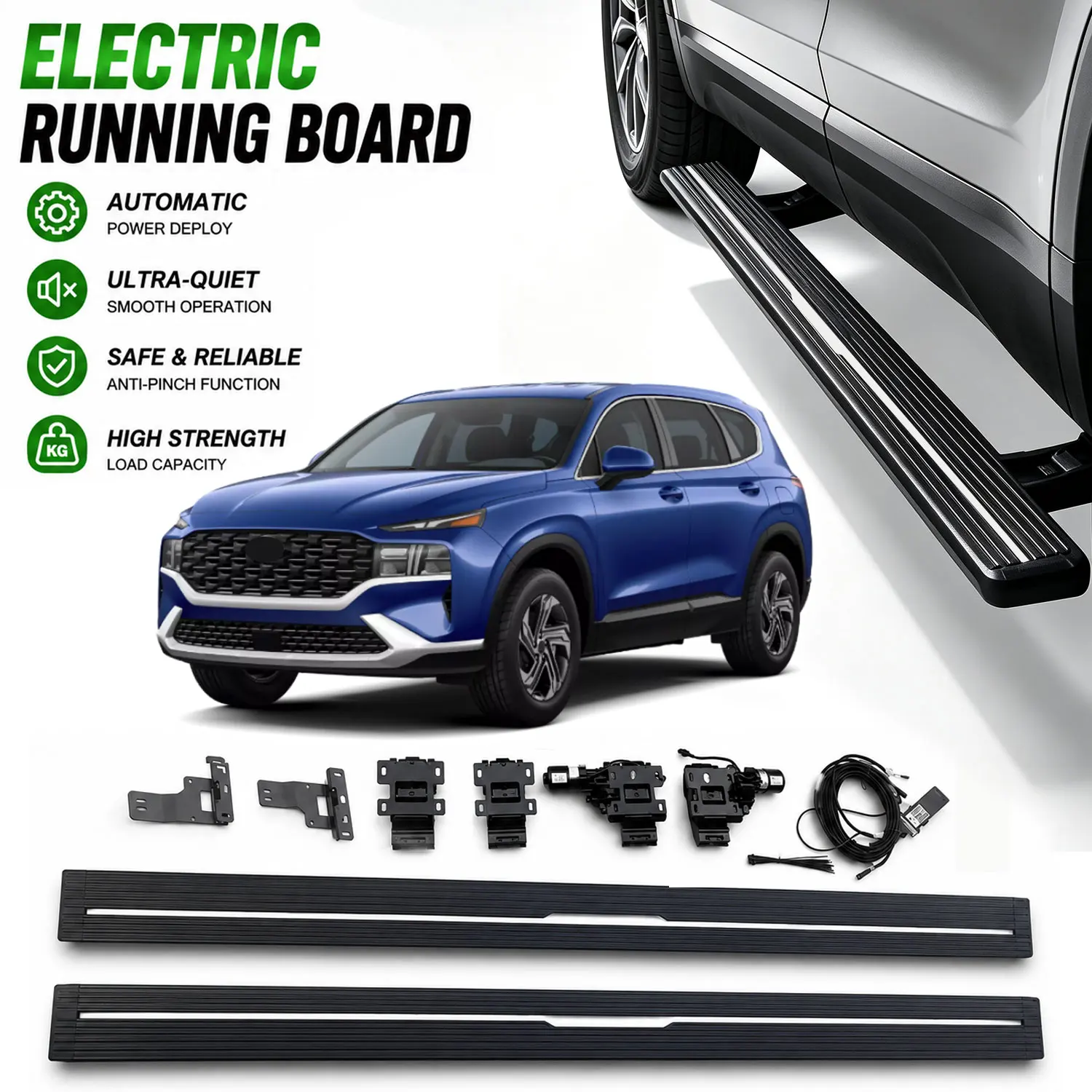 Fits for 2019-2022 Hyundai Santa Fe Deployable Power Electric Running Boards, Aluminum Retractable Side Step Nerf Bars