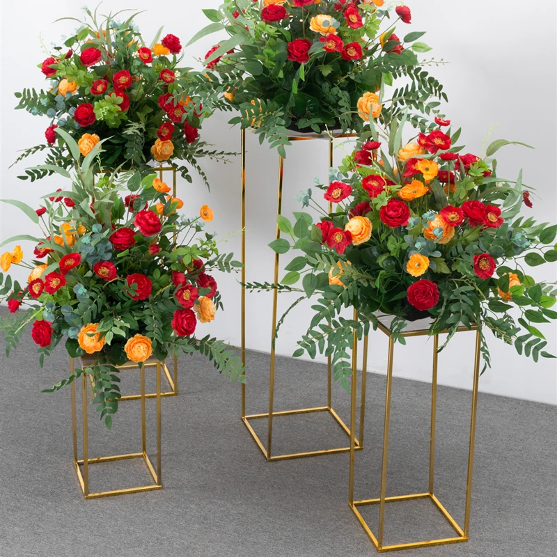 

4PCS Wedding Square Road Lead Iron Flowers Vase Column Stand Decoration Wedding Arrangement Square Frame Backdrop