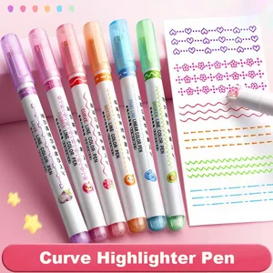 6Pcs/Set Flower Shape Outline Pens Highlighter Marker Curve Roller Tip Pen Cute Stationery Kawaii Graffiti School Acsesories