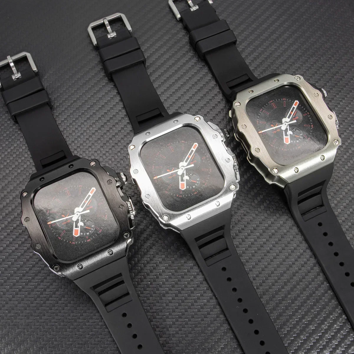 Kit de modificação de luxo para apple watch 10 46mm pulseira de silicone para iwatch série 9 87 6 5 44 45mm caixa de relógio mod de aço inoxidável