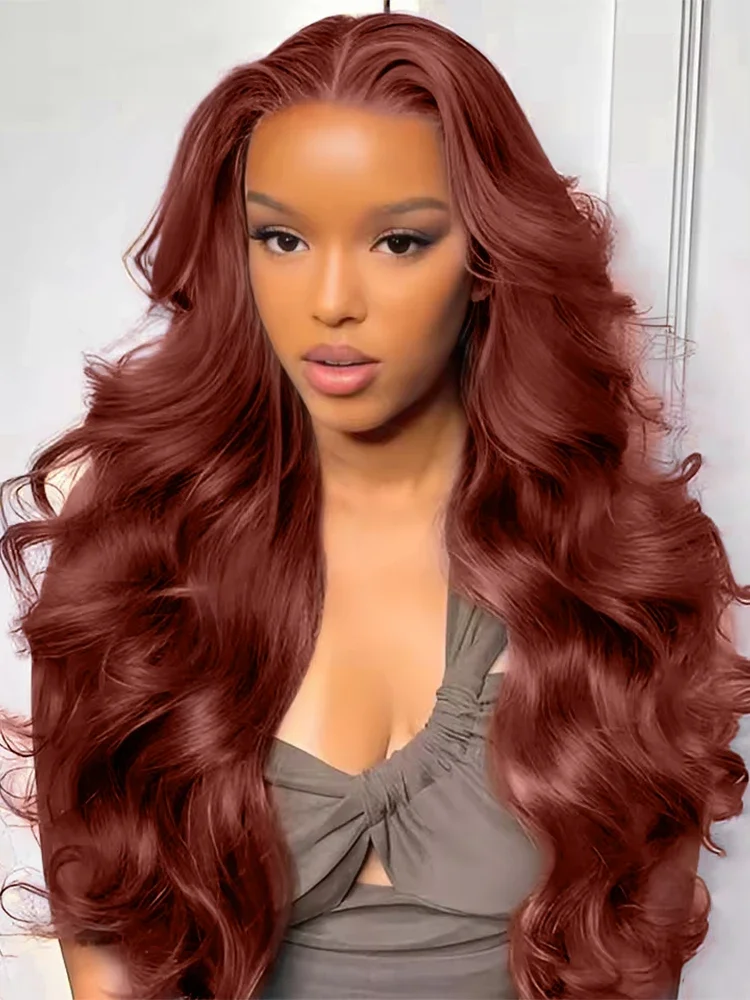 13x4 HD الدانتيل الشفاف الجبهة الجسم موجة خصلات الشعر المستعار الإنسان البرازيلي المحمر البني 13x6 الدانتيل الجبهة الباروكات للنساء قبل قطعها #1