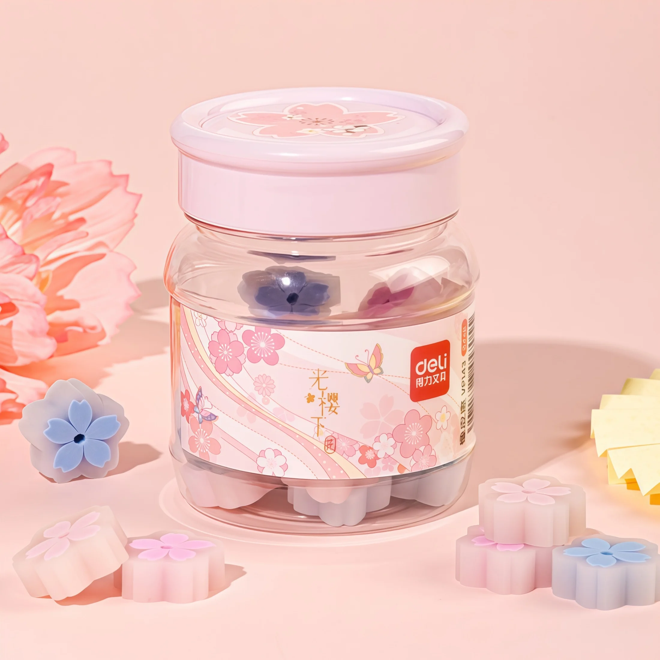 24 Sakura Erasers, Sakura Bucket Erasers, Suitable for Girls and Students, with a Fresh Design and Clean Erasing, Can Be Used as