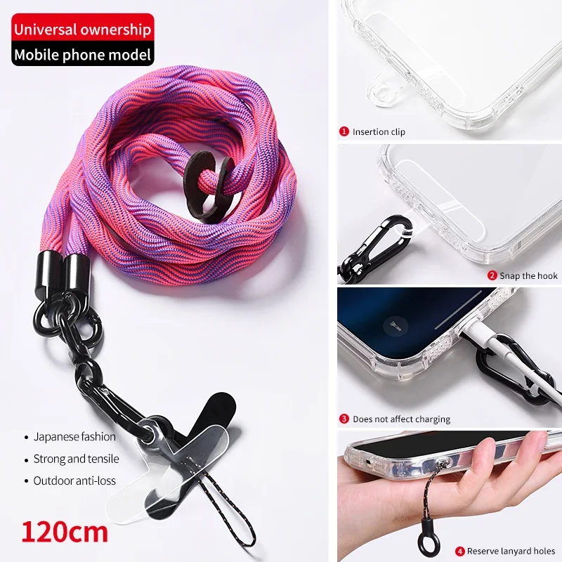 120cm braided cell phone lanyard Suspension chain ring cord with patch Wrist strap Detachable cord Keychain