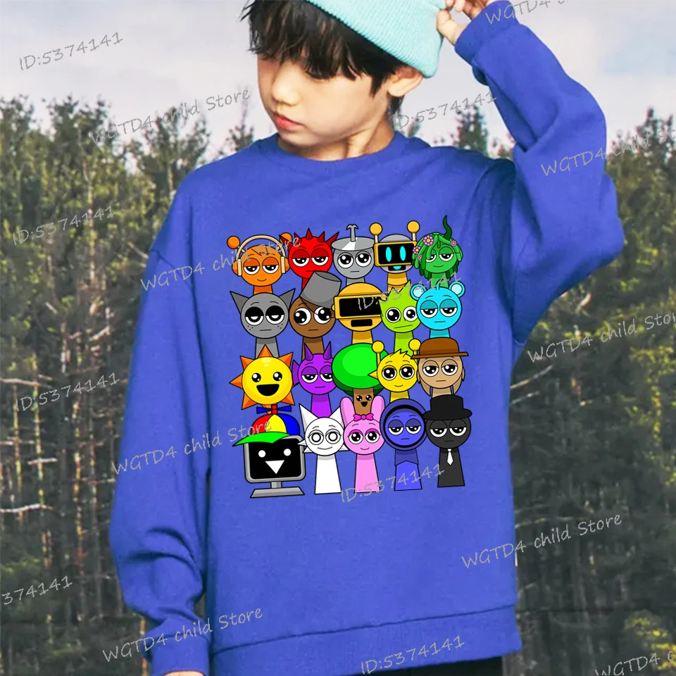 Sprunki Trend Colored Sweatshirts Kids Incredibox Game Figure Clothing Boys Girls Long Sleeve Pullover Cute Sprunki Sudadera