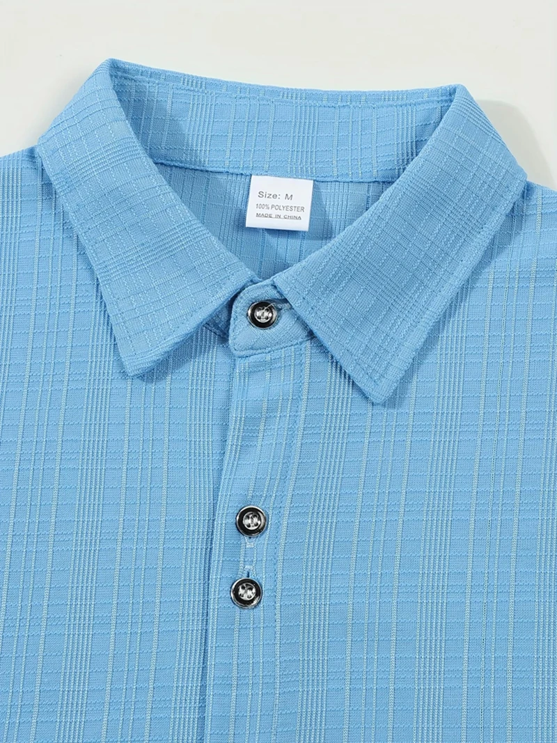 Herren Strukturiertes Gewebtes Polyester-Hemd Kurzarm Umlegekragen Knopfleiste Lässig Atmungsaktiv Sommer Strand Oberteil für Männer – Detail 2
