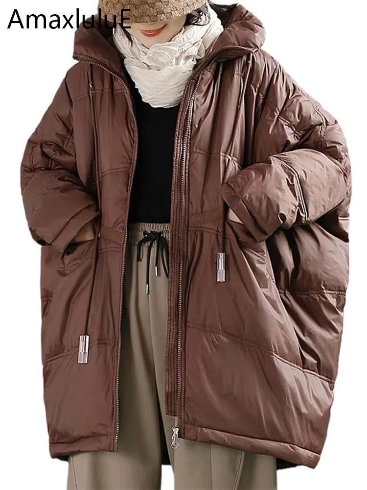 Amax luluE Winter Fashion Snow Clothes Womens Loose Vintage Hooded Duck Down Jackets Casual Warm Coats Thicken Parkas Oversized