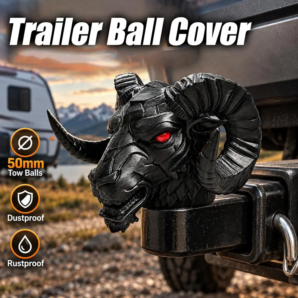 Truck Off-road Vehicle Accessories Trailer Head Hitch, Black White Bone Design 3D Printed Ram Skull Trailer Coupling Cover Cap