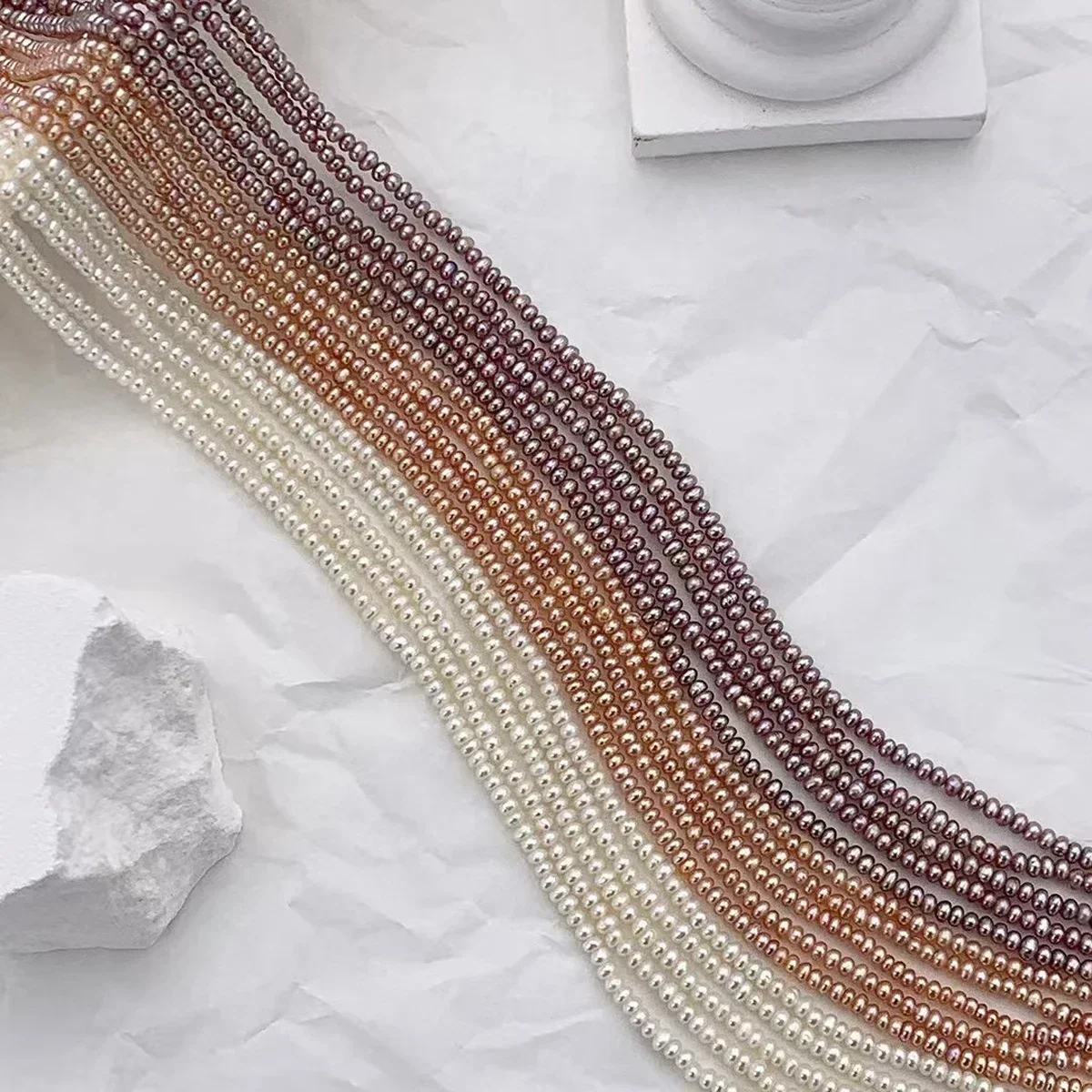 3-3.5mm4A Freeform Elegance Natural Freshwater Purple Pearl Round Flat Bead Women Jewelry Make DIY Necklace Bracelet Accessories