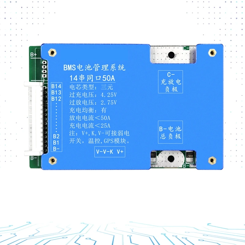 لوحة حماية بطارية ليثيوم ثلاثية الأطراف ، الشحن والتفريغ ، توازن الجهد ، وظيفة Bms للدراجة الإلكترونية ، 14S ، 52V