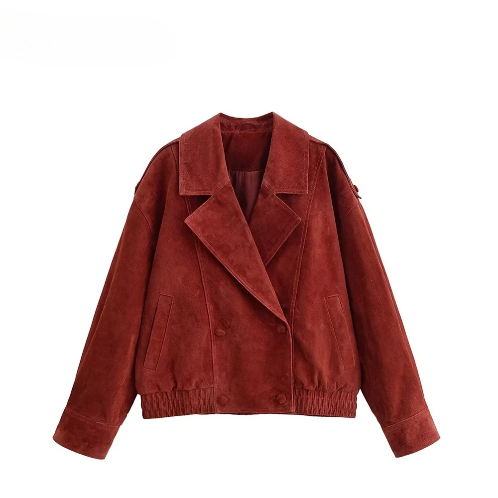 

Long Sleeve Double breasted Jacket with Buckle Winter New Product Women's Pocket Edging Flip Collar