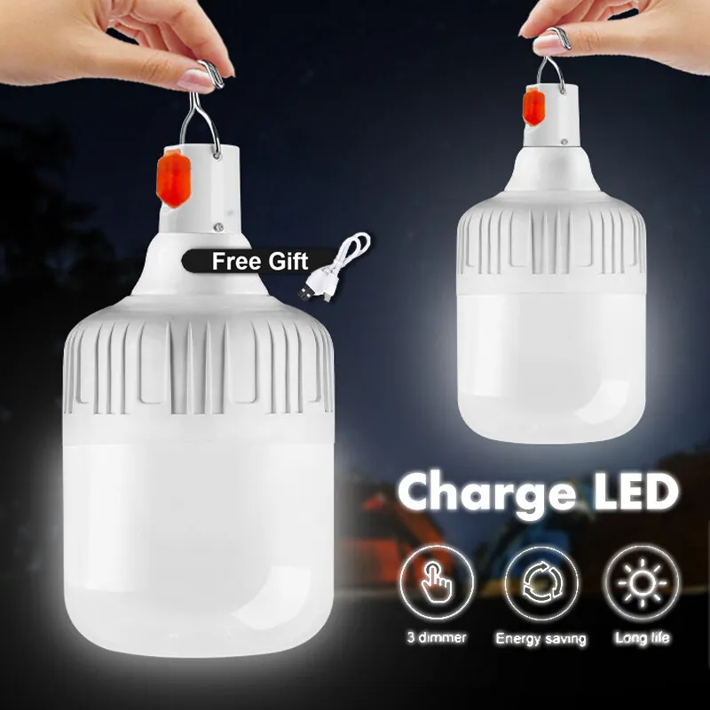 

Portable Emergency Lights Rechargeable LED Lantern Mobile Tent Lampwith Hook for Camping Fishing Patio Porch Garden Lighting