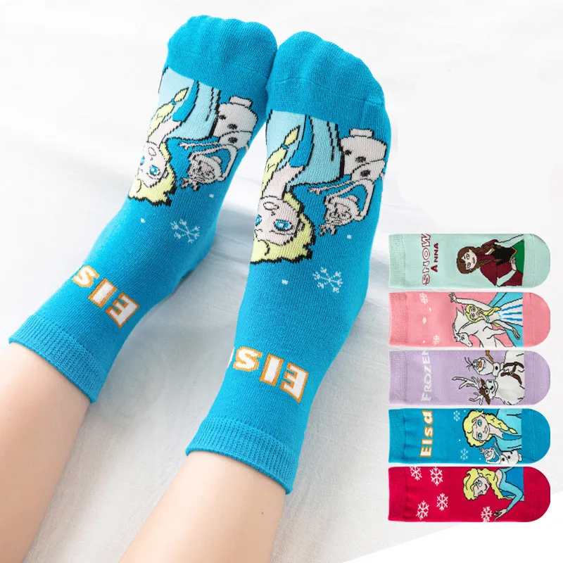 New Anime Frozen Children Socks Kawaii Elsa Anna Princess Cotton Autumn Winter Socks Disney Princess Girl Kids Gifts